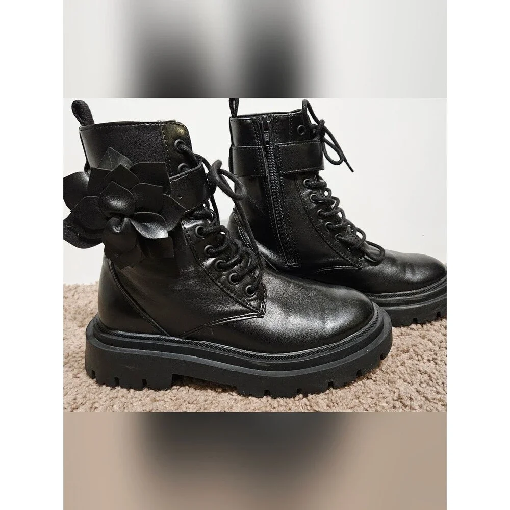 ZARA Girls Chunky Combat Boots Black | Floral Detail  | Trendy